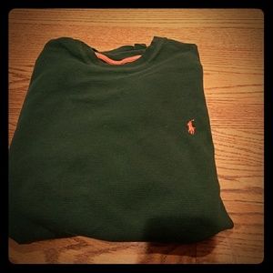 Green Polo long sleeve waffle thermal shirt